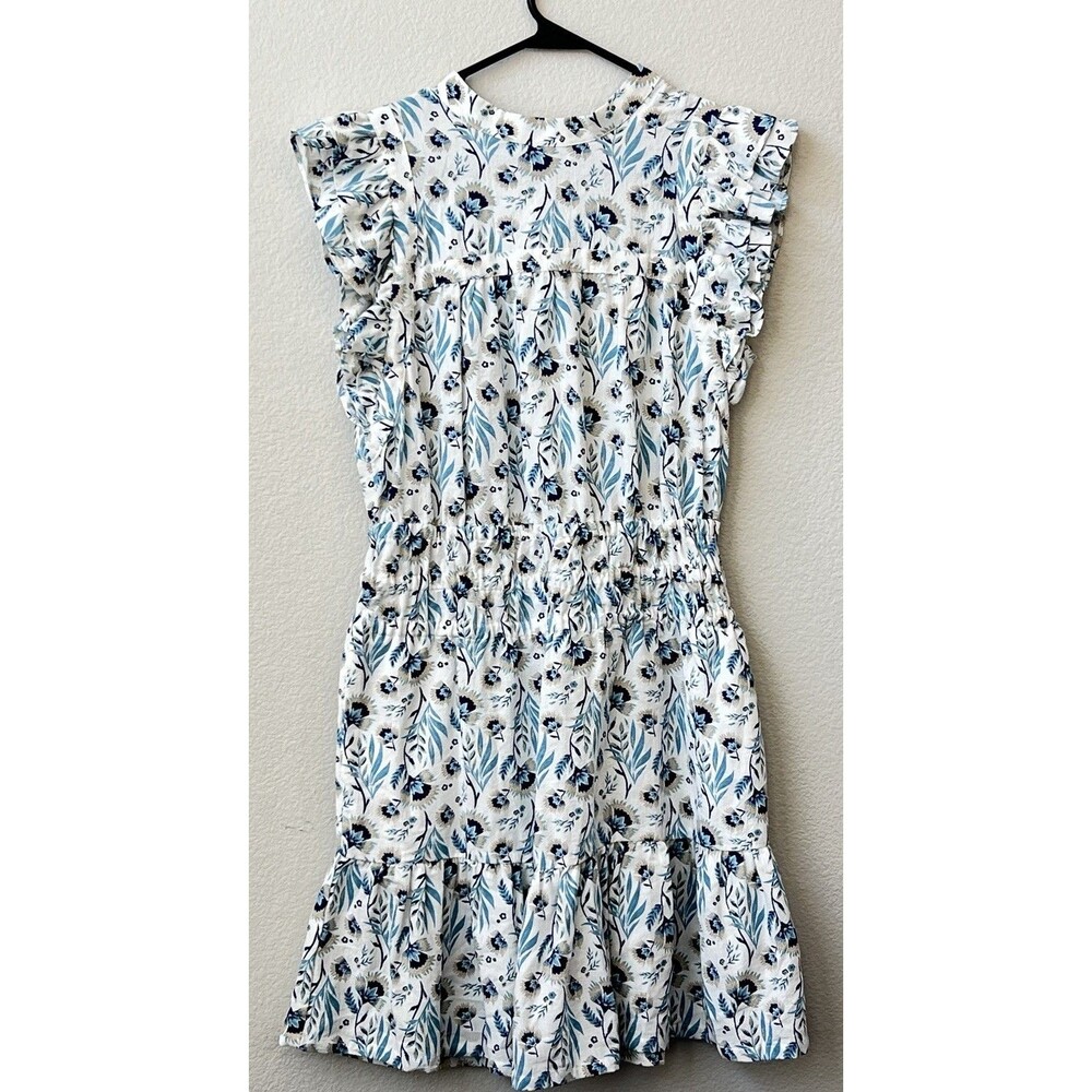 Universal Thread White Floral Mini Dress with Blue Leaf Print